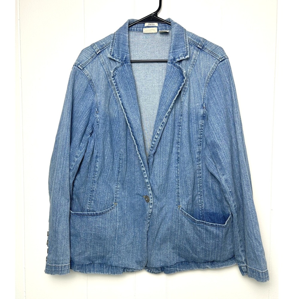 St Johns Bay‎ Woman's XL Denim Jean Blazer Jacket Stretch Blue Y2K 90s fall NYC